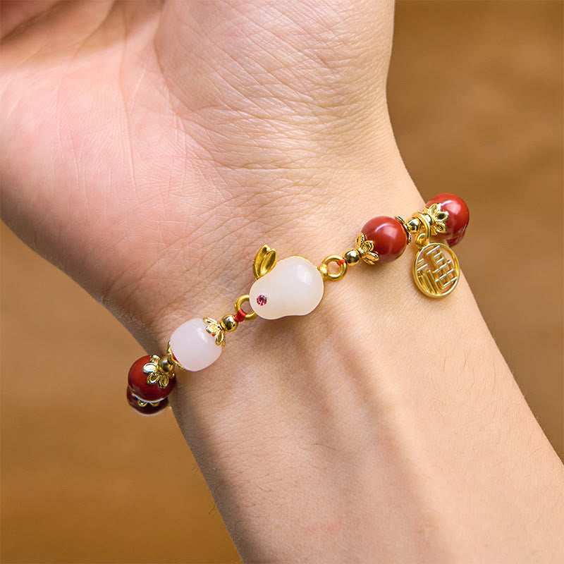 Foviel Cinnabar Cute Rabbit Bunny Fu Character Charm Blessing Bracelet