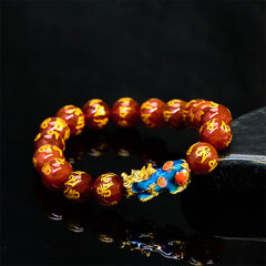 Foviel rote Achat Farbe ändern PiXiu Om Mani Padme Hum Beruhigen Armband