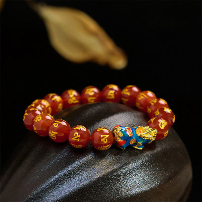 Foviel rote Achat Farbe ändern PiXiu Om Mani Padme Hum Beruhigen Armband