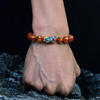 Foviel rote Achat Farbe ändern PiXiu Om Mani Padme Hum Beruhigen Armband