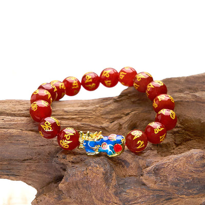 Foviel rote Achat Farbe ändern PiXiu Om Mani Padme Hum Beruhigen Armband
