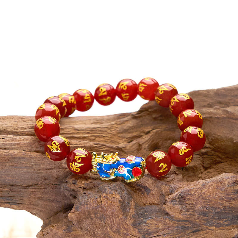 Foviel rote Achat Farbe ändern PiXiu Om Mani Padme Hum Beruhigen Armband