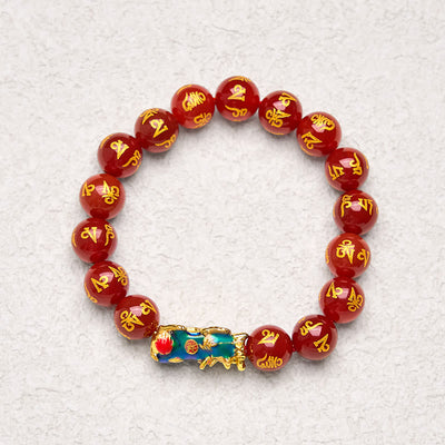 Foviel rote Achat Farbe ändern PiXiu Om Mani Padme Hum Beruhigen Armband