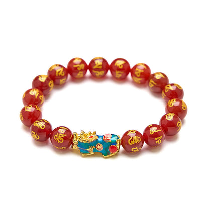 Foviel rote Achat Farbe ändern PiXiu Om Mani Padme Hum Beruhigen Armband