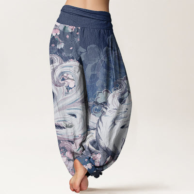 Buddha Stones Pure Cotton Fox Cherry Blossoms Women's Elastic Waist Harem Pants - image 10