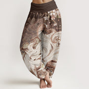 Foviel reine Baumwolle Fuchs Kirschblüten Damen elastische Taille Harem Hose