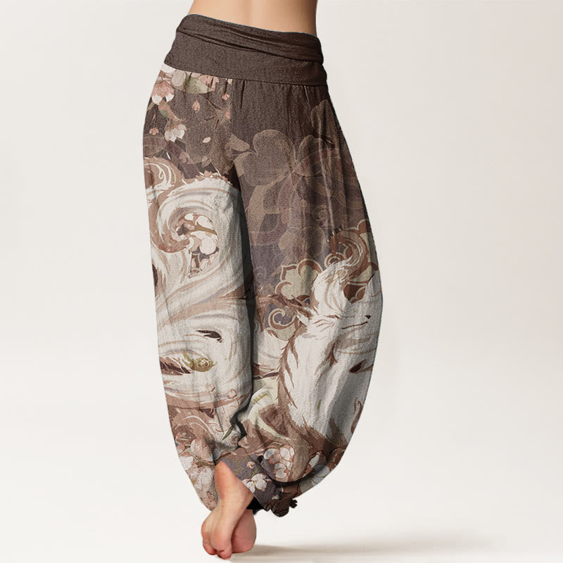 Buddha Stones Pure Cotton Fox Cherry Blossoms Women's Elastic Waist Harem Pants - image 7