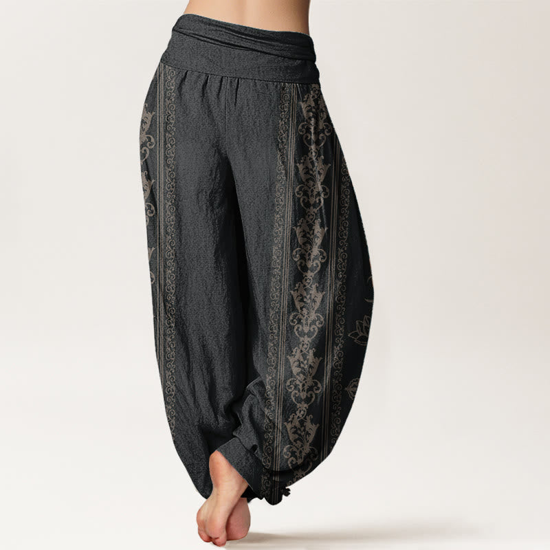 Buddha Stones Pure Cotton Lotus Flowers Double Dorje Vajra Namaste Om Design Women's Elastic Waist Harem Pants - image 1