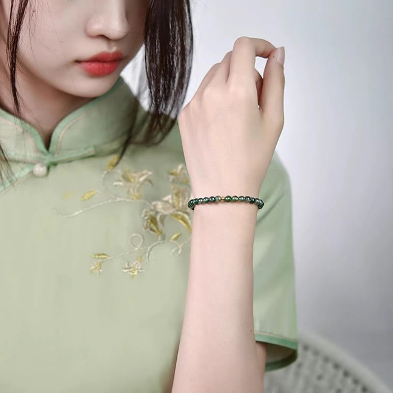 Foviel Moss Achat Glückliche Perlen-Beat Soothing Armband