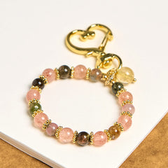 Foviel Natural Strawberry Quartz Crystal Beads Positive Key Chain Phone Hanging Decoration