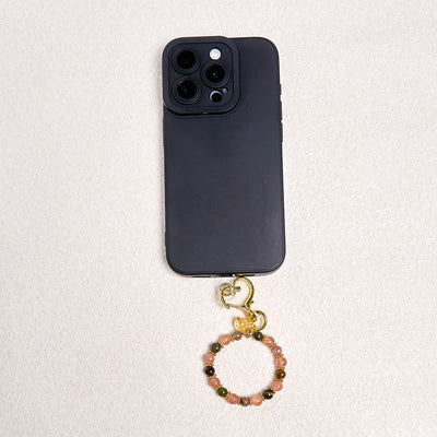 Foviel Natural Strawberry Quartz Crystal Beads Positive Key Chain Phone Hanging Decoration