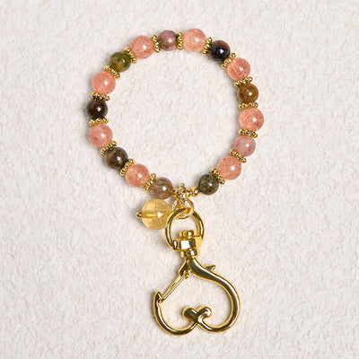 Foviel Natural Strawberry Quartz Crystal Beads Positive Key Chain Phone Hanging Decoration