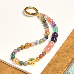 Foviel Natural Tourmaline Strawberry Quartz Amethyst Positive Key Chain Phone Hanging Decoration