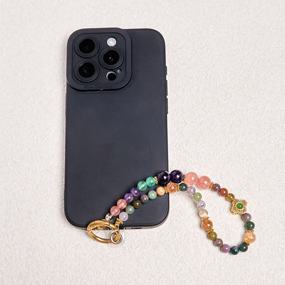 Foviel Natural Tourmaline Strawberry Quartz Amethyst Positive Key Chain Phone Hanging Decoration