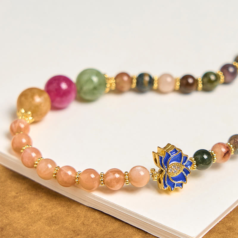Porte-clés et pendentif de téléphone Foviel, pierre de soleil tourmaline et fleur de lotus, symbole de positivité