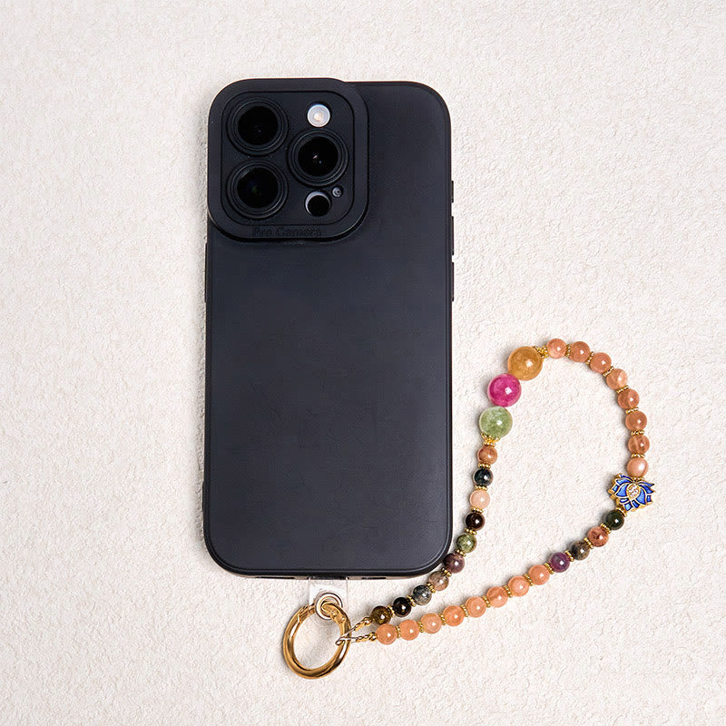 Porte-clés et pendentif de téléphone Foviel, pierre de soleil tourmaline et fleur de lotus, symbole de positivité