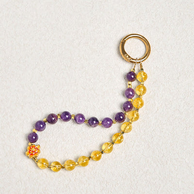 Foviel Natural Amethyst Citrine Healing Key Chain Phone Hanging Decoration