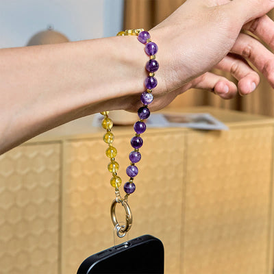 Foviel Natural Amethyst Citrine Healing Key Chain Phone Hanging Decoration