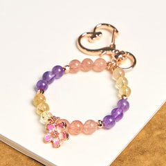 Porte-clés et décoration suspendue Foviel avec breloque fleur de l'amour en quartz fraise, améthyste et citrine naturels