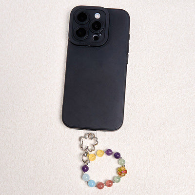 Foviel Natural Strawberry Quartz Amethyst Citrine Aquamarine Flower Key Chain Hanging Decoration
