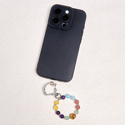 Foviel Natural Strawberry Quartz Amethyst Citrine Aquamarine Flower Key Chain Hanging Decoration