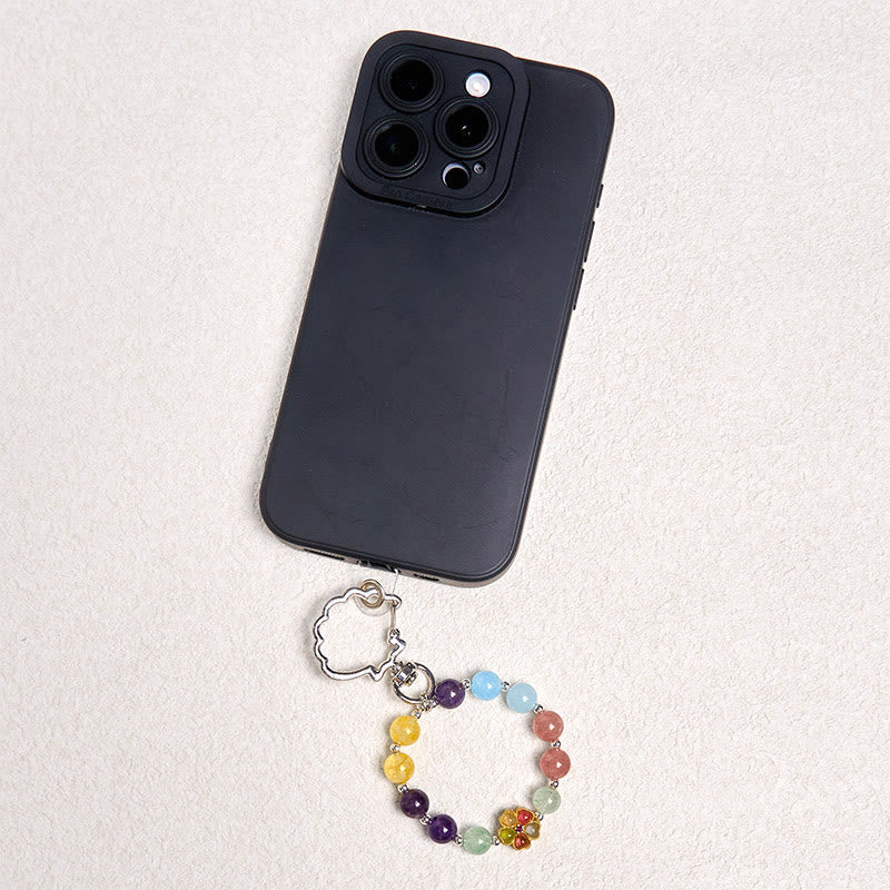 Foviel Natural Strawberry Quartz Amethyst Citrine Aquamarine Flower Key Chain Hanging Decoration
