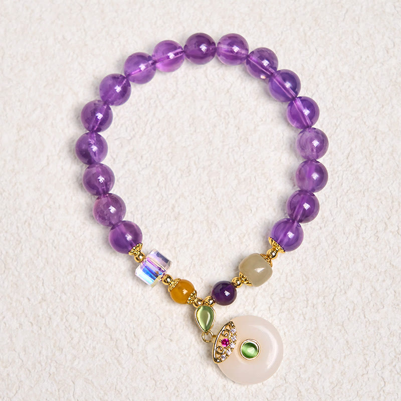 Foviel Natürliche Amethyst Frieden Schnalle Charme Spirituelle Armband