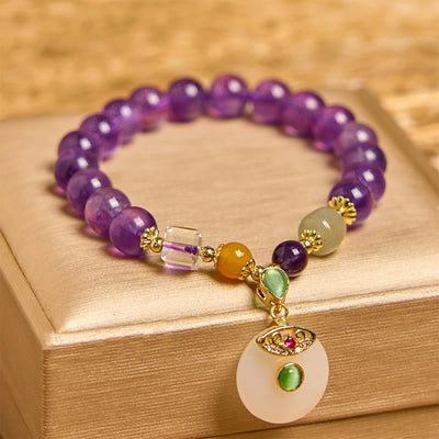 Foviel Natürliche Amethyst Frieden Schnalle Charme Spirituelle Armband