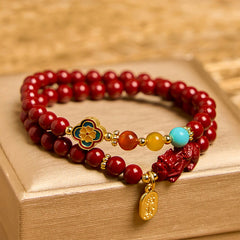 Foviel Cinnabar PiXiu Fu Character Blessing Double Wrap Bracelet