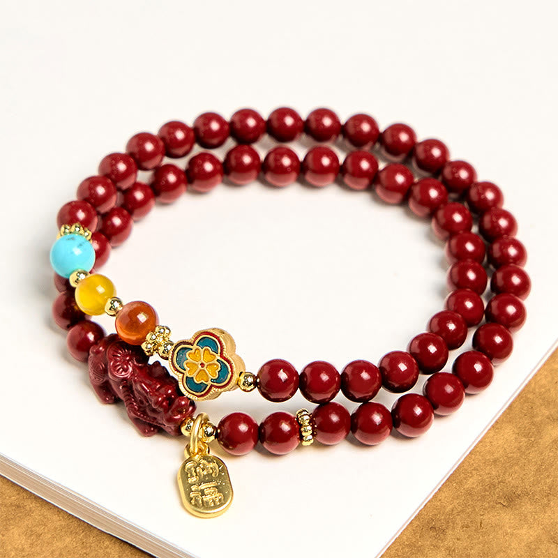 Foviel Cinnabar PiXiu Fu Character Blessing Double Wrap Bracelet