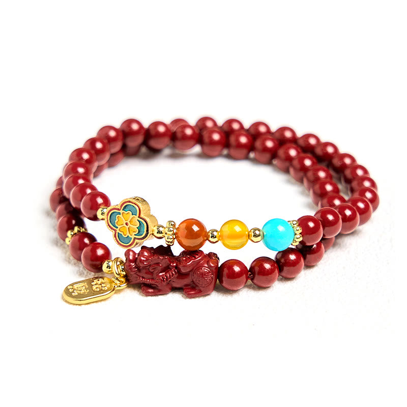Foviel Cinnabar PiXiu Fu Character Blessing Double Wrap Bracelet