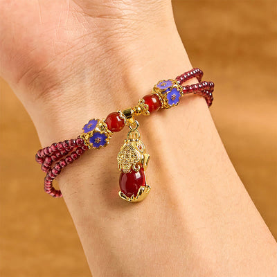 Foviel Natürliche 3mm Granatperlen PiXiu Blume Reinigung Mehrschicht-Armband