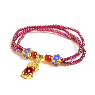 Foviel Natürliche 3mm Granatperlen PiXiu Blume Reinigung Mehrschicht-Armband