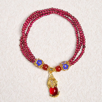 Foviel Natürliche 3mm Granatperlen PiXiu Blume Reinigung Mehrschicht-Armband