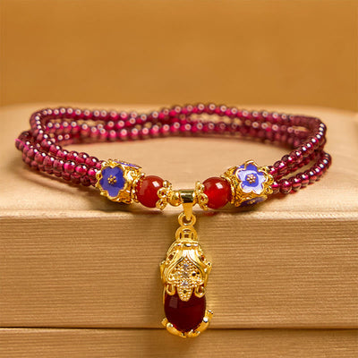 Foviel Natürliche 3mm Granatperlen PiXiu Blume Reinigung Mehrschicht-Armband