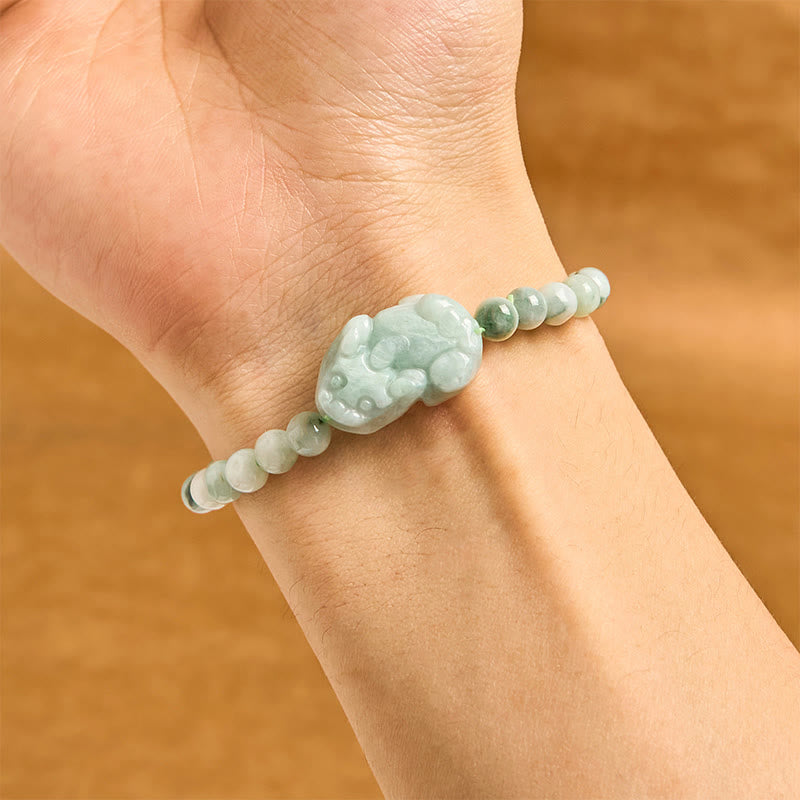 Foviel Natural Green Jade PiXiu Carved Luck Bracelet
