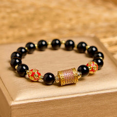 Foviel Natural Black Onyx Five Scripture Copper Coins Fortune Bracelet