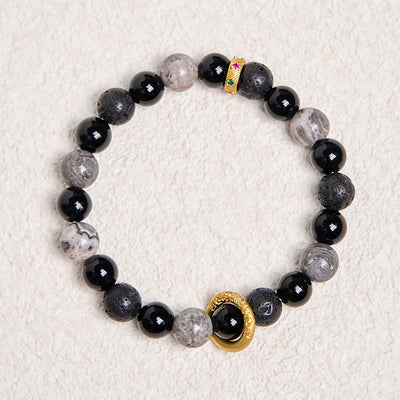 Foviel Lava Rock Black Onyx Picasso Jasper spirituell Armband