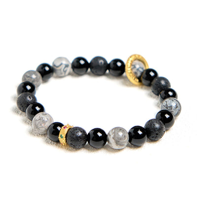 Foviel Lava Rock Black Onyx Picasso Jasper spirituell Armband