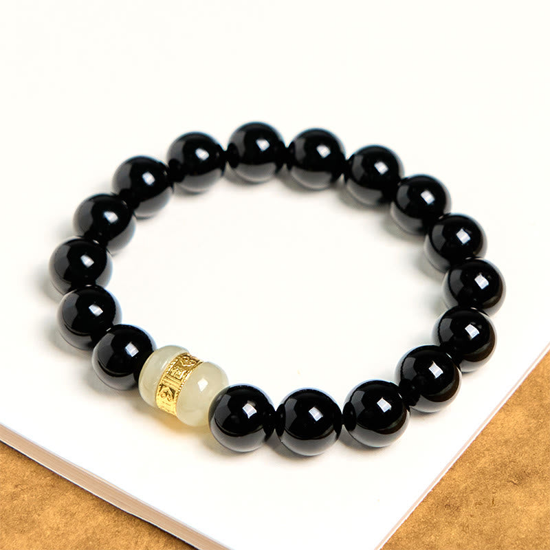 Foviel Natürliche schwarze Onyx Jade-Unterstützung Armband