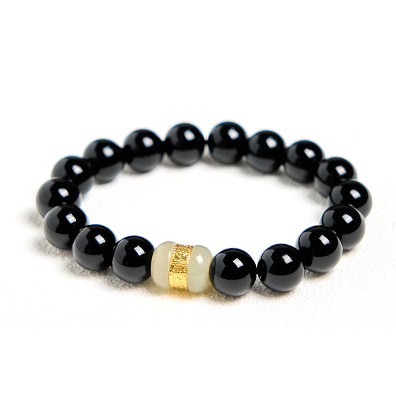 Foviel Natürliche schwarze Onyx Jade-Unterstützung Armband