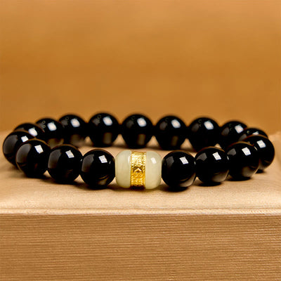 Foviel Natürliche schwarze Onyx Jade-Unterstützung Armband