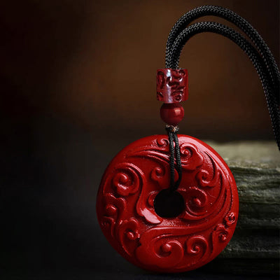 Foviel Natural Cinnabar Lotus Peace Buckle Blessing Necklace String Pendant