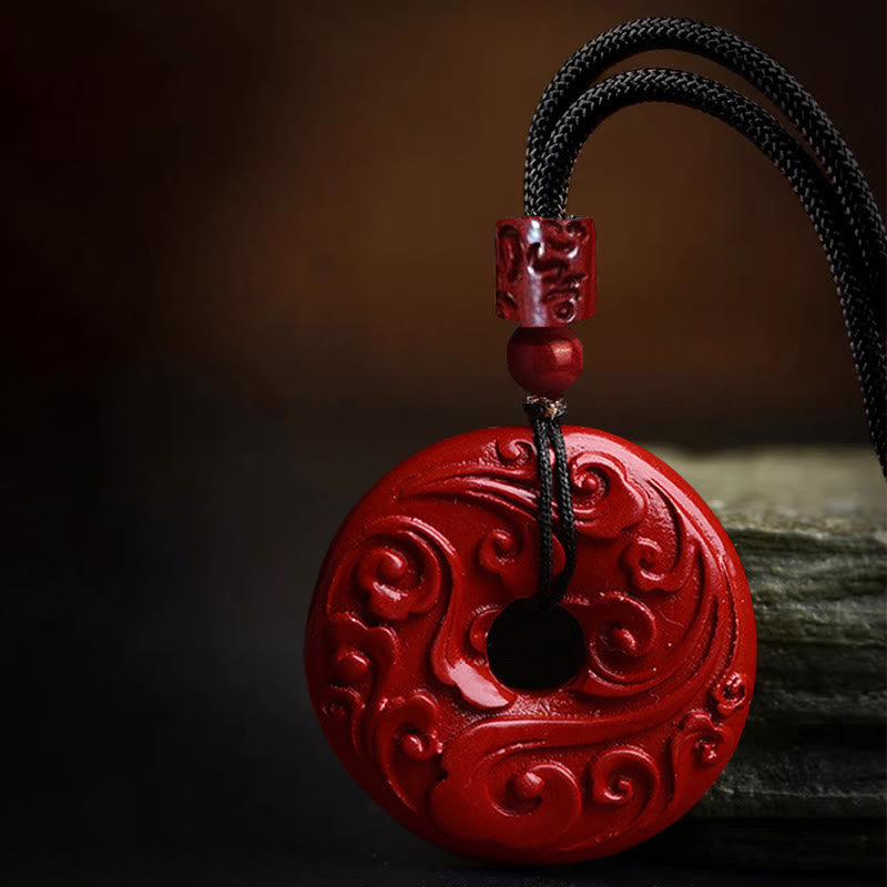 Foviel Natural Cinnabar Lotus Peace Buckle Blessing Necklace String Pendant
