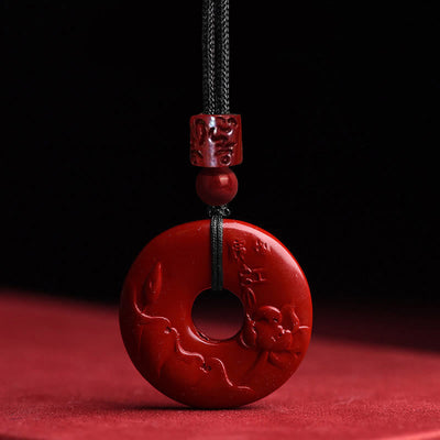 Foviel Natural Cinnabar Lotus Peace Buckle Blessing Necklace String Pendant