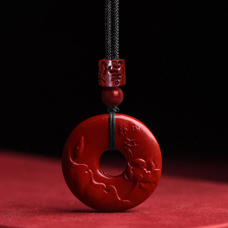 Foviel Natural Cinnabar Lotus Peace Buckle Blessing Necklace String Pendant