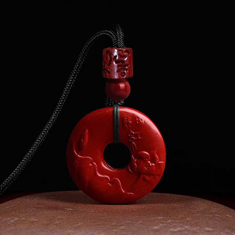Foviel Natural Cinnabar Lotus Peace Buckle Blessing Necklace String Pendant