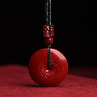 Foviel Natural Cinnabar Lotus Peace Buckle Blessing Necklace String Pendant