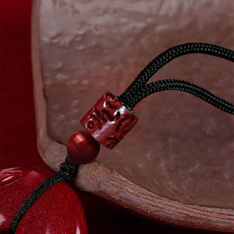 Foviel Natural Cinnabar Lotus Peace Buckle Blessing Necklace String Pendant
