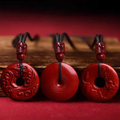 Foviel Natural Cinnabar Lotus Peace Buckle Blessing Necklace String Pendant